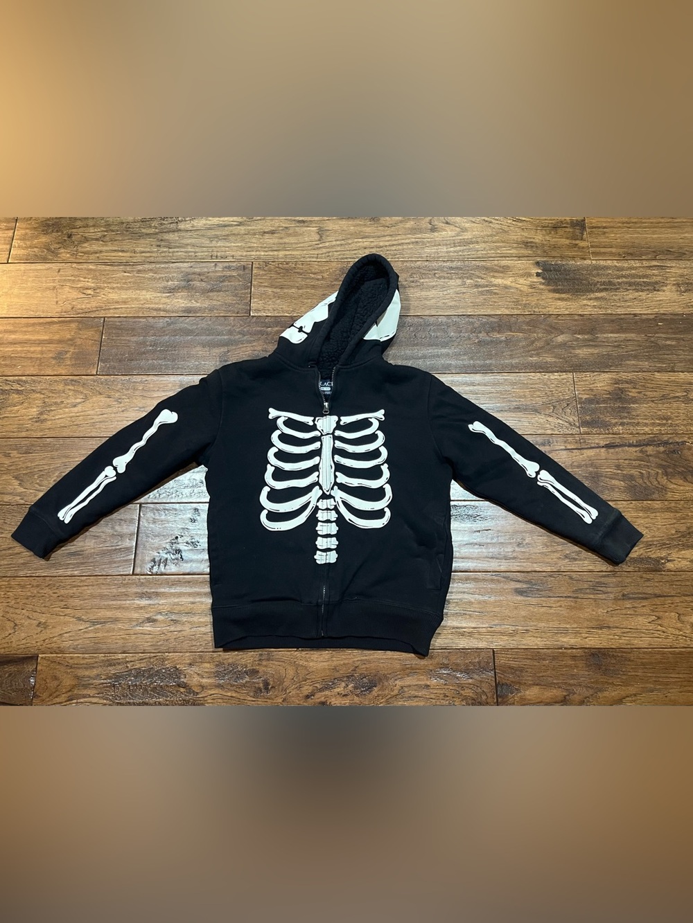 Children’s place Kids size 10-12 Black Skeleton Zip-Up Hoodie Sherpa lined